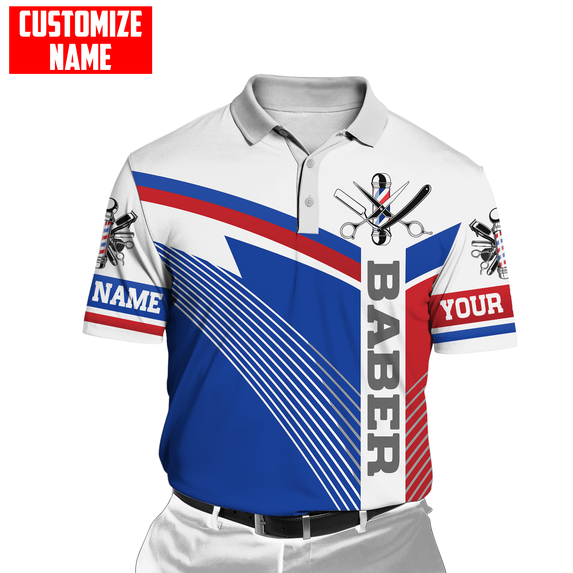 Nome personalizzato Barber 3D su tutta la polo maschile stampato Summer Short Short Short Street Street Polo Shirt Tops WK16