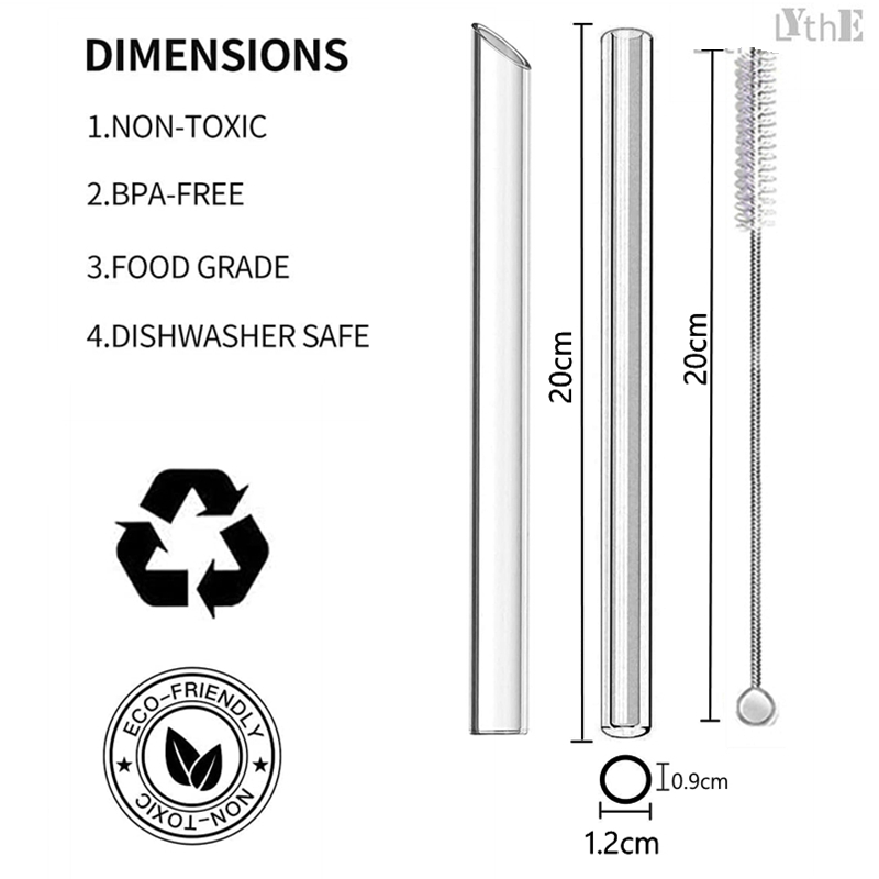 12mm extra breda återanvändbara glasstrån miljövänliga dricksstrum