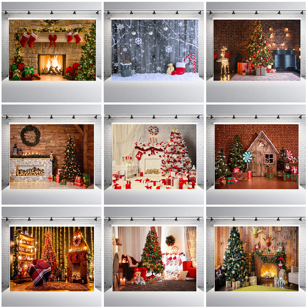 Christmas Backdrop Fireplace Tree Winter Window Interior Baby Birthday Photography Background Decor For Photo Studio Photophone