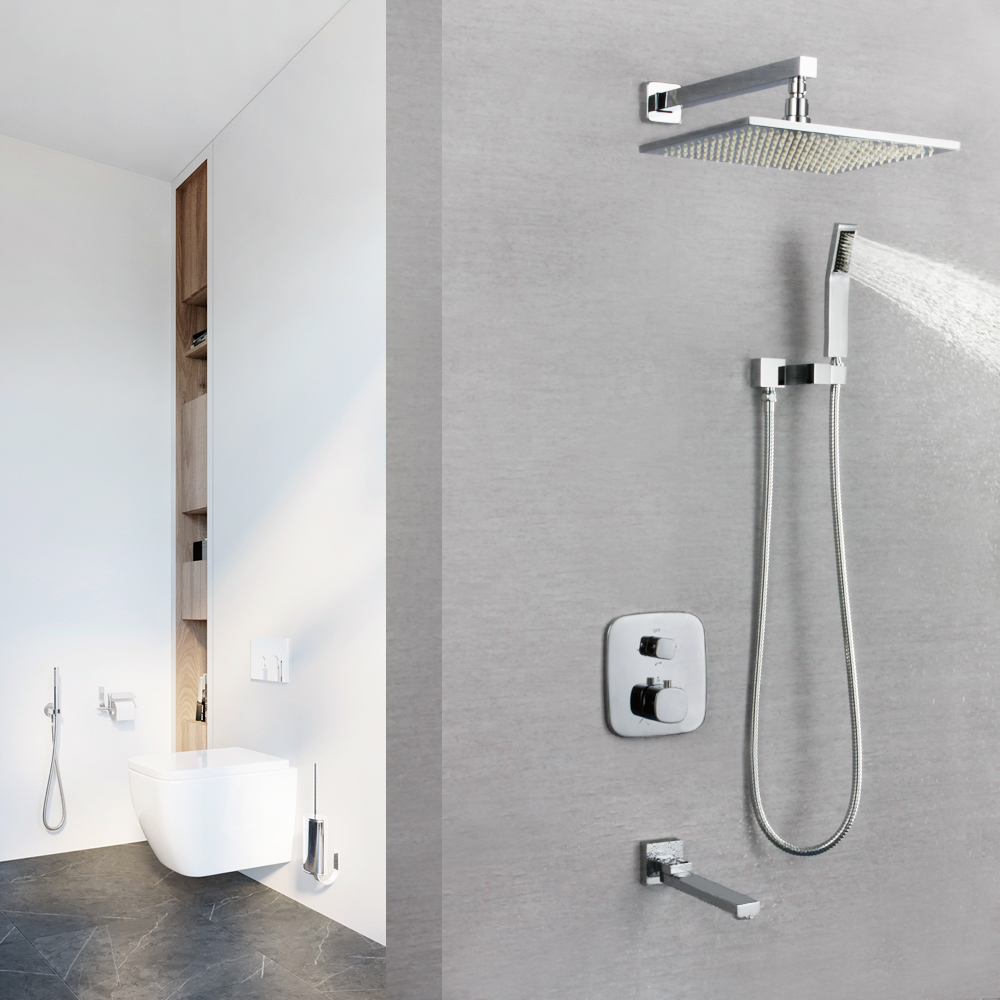 Système de douche de pluie skowll ensemble de douche mural avec une pomme de douche à changement de couleur LED, chrome SK-7624