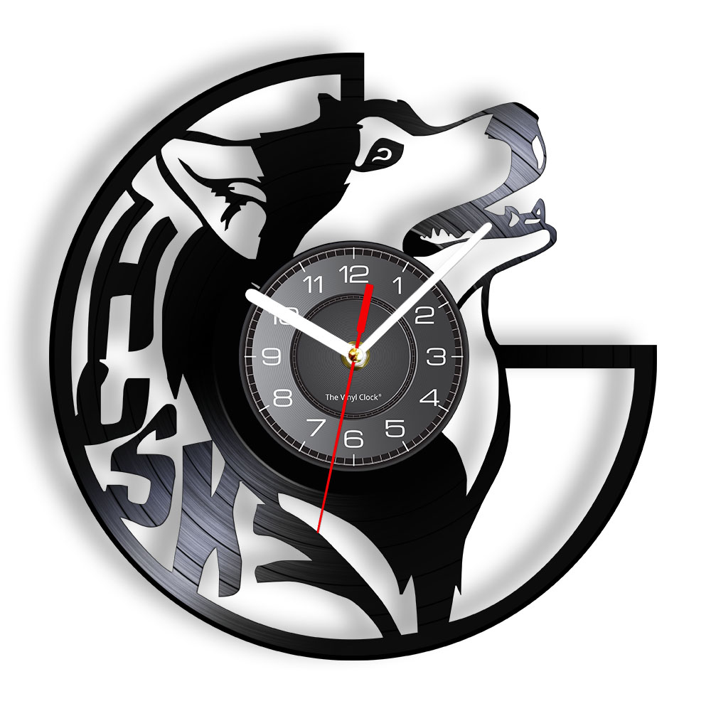 Sibérien Husky chien vinyle disque mural horloge arctique sled chien décoration intérieure race animal de compagnie art huskie belle montre cadeau pour les amateurs de chiens