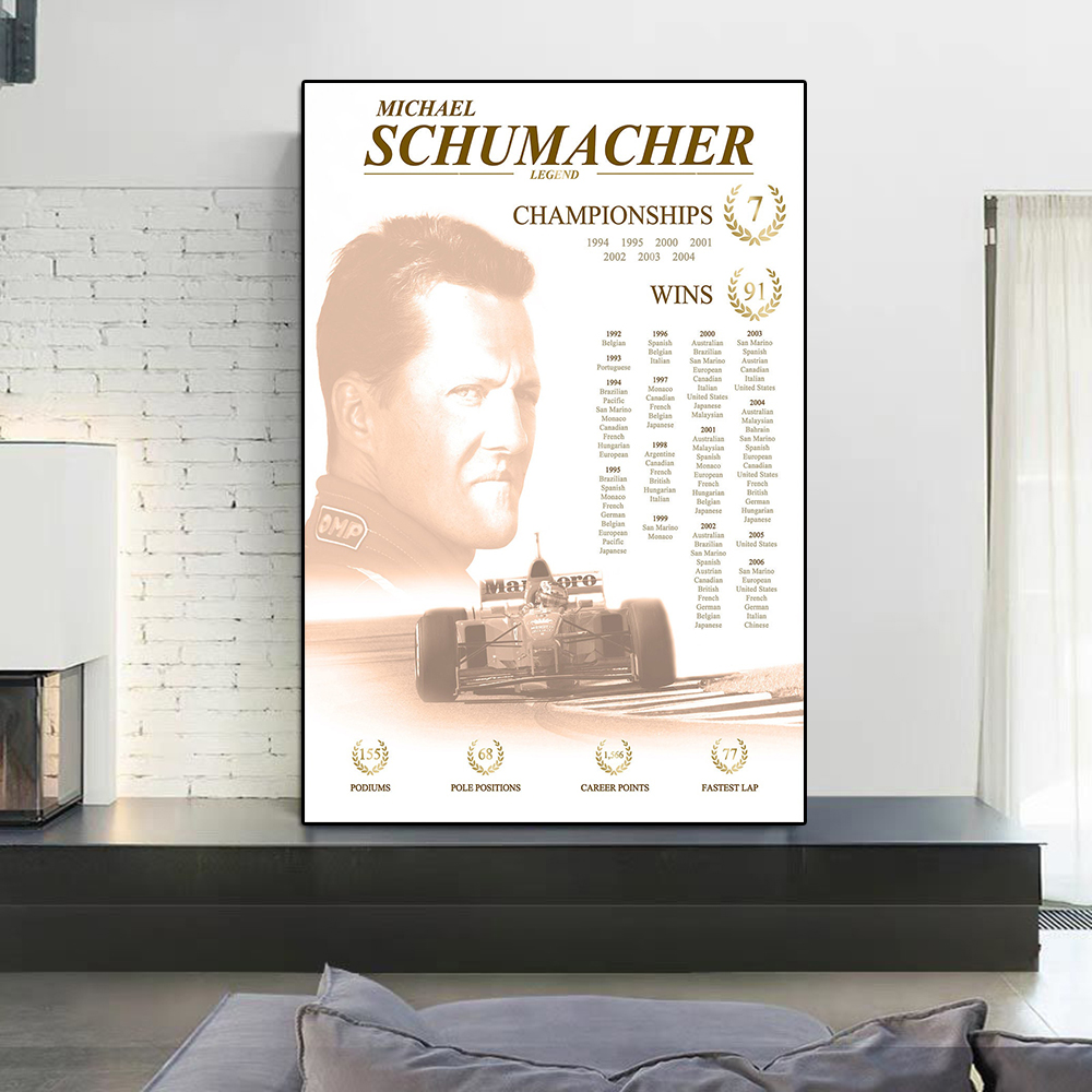 Formule Racing Legendary Raceur Schumacher Affiche et imprimé Grand Prix Vainqueur toile Peinture Sports Car Wall Art Room Home Decor