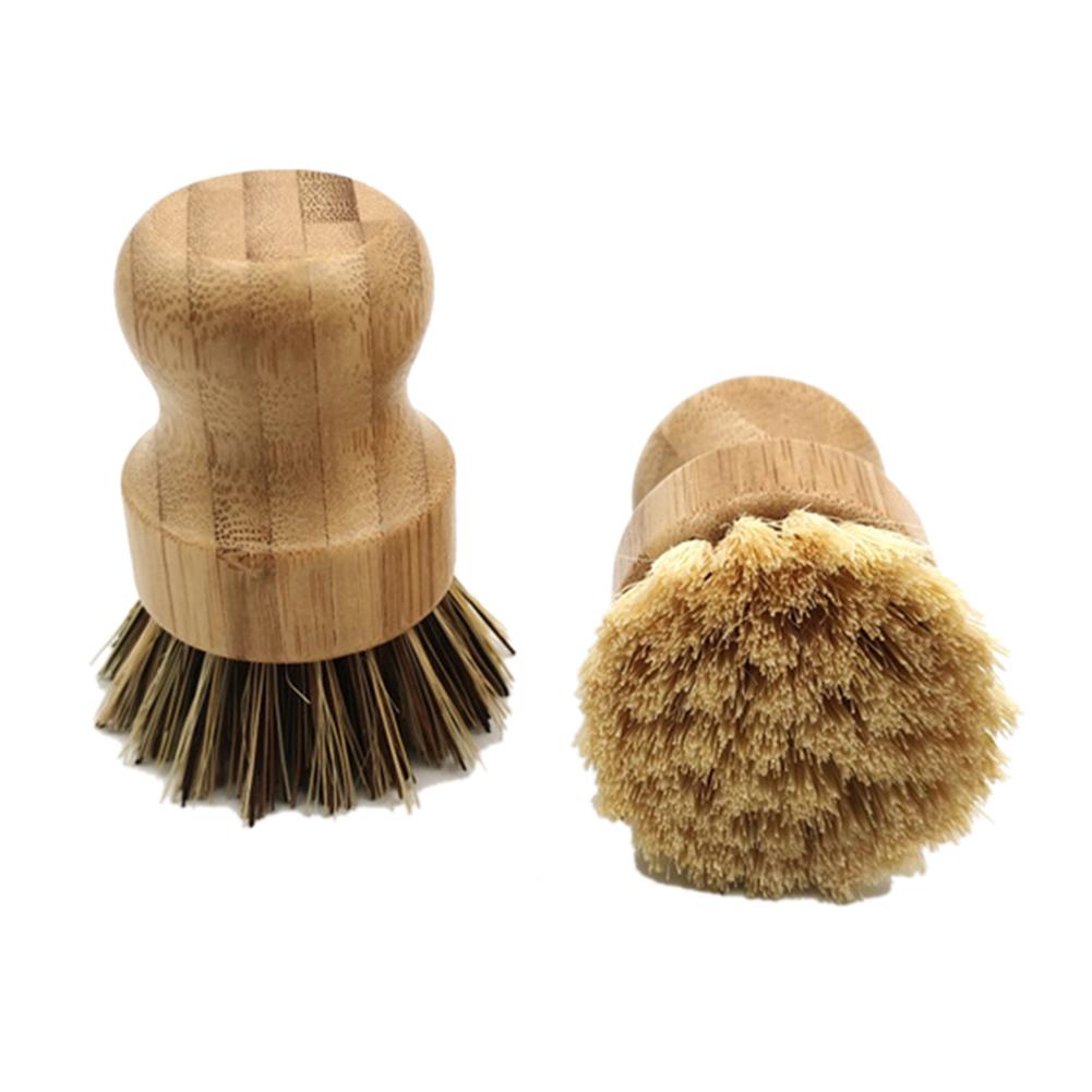 Wooden Bamboo Round Pot Dish Bowl Sink Stove Washing Brush Kitchen Cleaning Tool Round Handle Easy Use Convenient Cleaning Tools