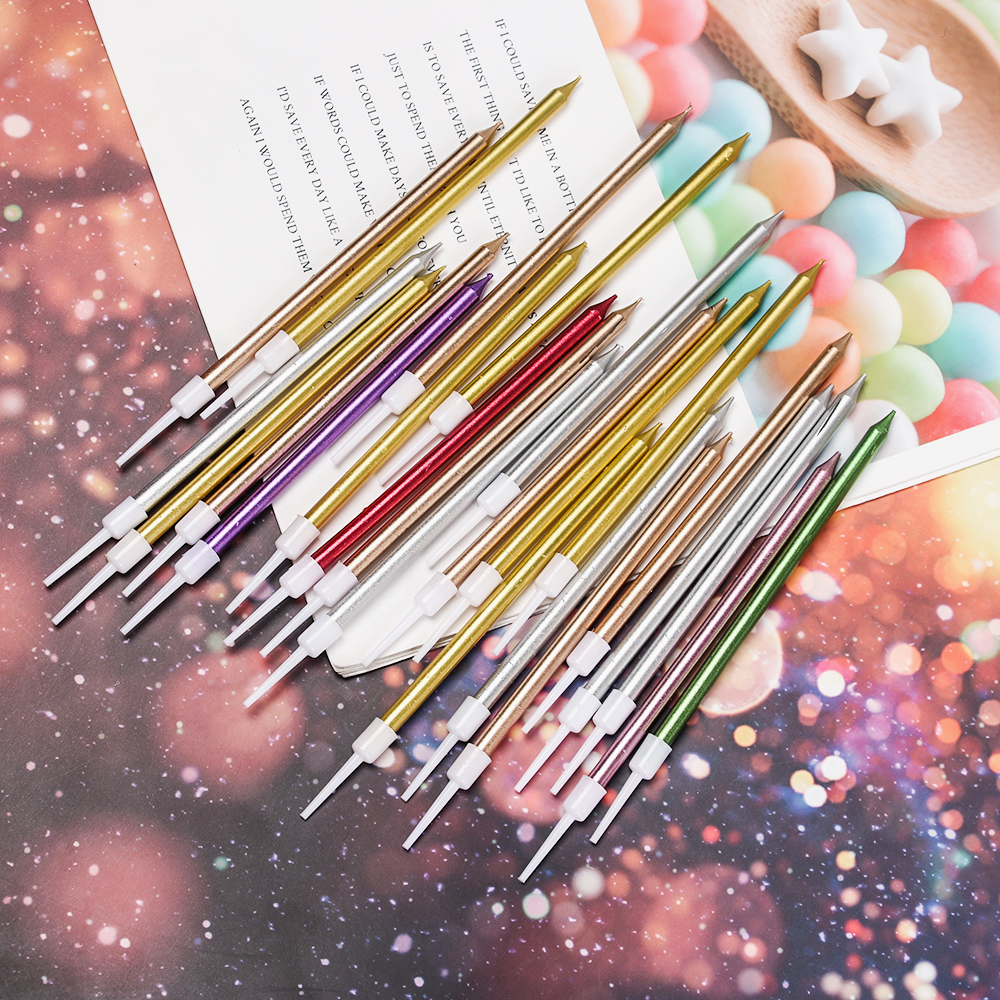 6 -stcsMulti Color Long Pencil Candles Cupcake ornament Safe Flame Birthday Cake Topper Wax Decor Party Party Party