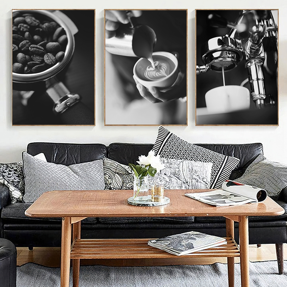 Nordic Kitchen Cafe Decor Black White Coffee Machine Bönor Poster Canvas Målar Väggkonst Bilder Tryck Rum Dekoration