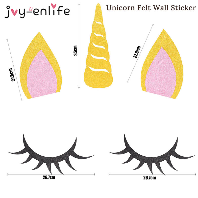 Födelsedag enhörning Party Decor Diy Unicorn Horn Eyelashes Ear Wall Sticker 20cm Paper Pom Poms Baby Shower Party Backdrop Supplies