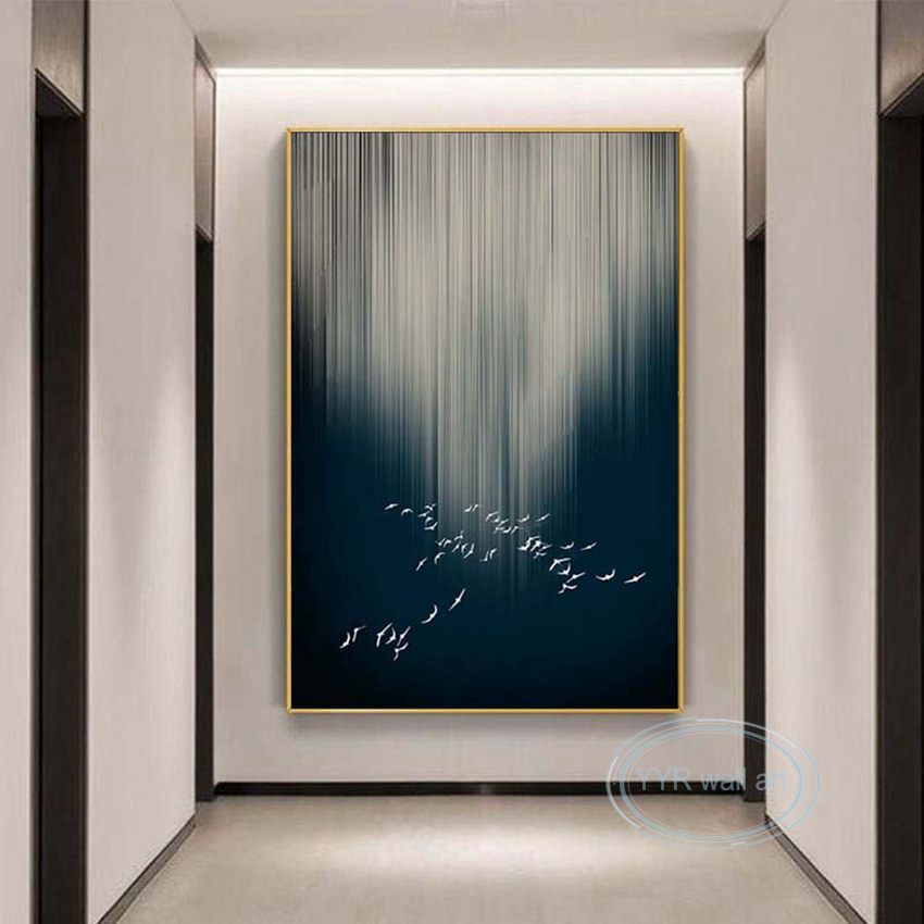 Kreative Kunst Luxus dekoratives Wandhandgezogener Ölgemälde abstrakte Licht und Schattenfliegvögel Leinwand Wandplakat für Haus