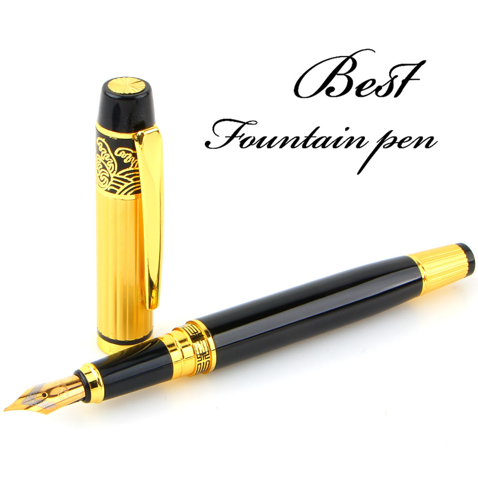 1st Ny standard typ Fountain Pen Meduim Nib Metal Golden Color Sign Pennor och elegant exklusiv rullkula gratis frakt