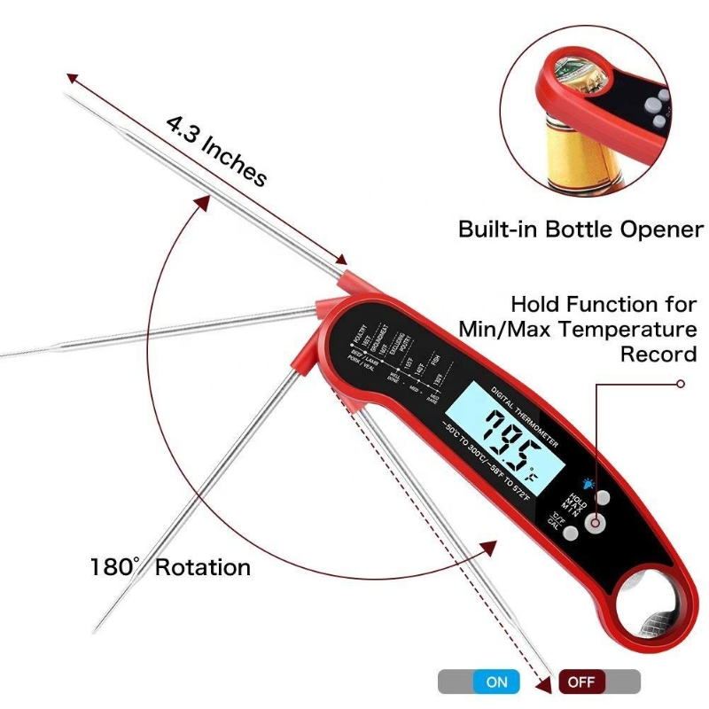 Termómetro de carne digital instantánea con sonda plegable, calibre de temperatura de barbacoa impermeable para accesorios de cocina de alimentos para cocinar a la parrilla