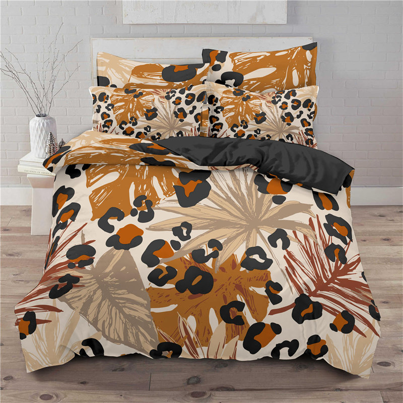 Copertina piumone stampata leopardo foglie tropicali foglie di biancheria da letto set di microfibra regina coperta trapunta con stampa floreale con federe