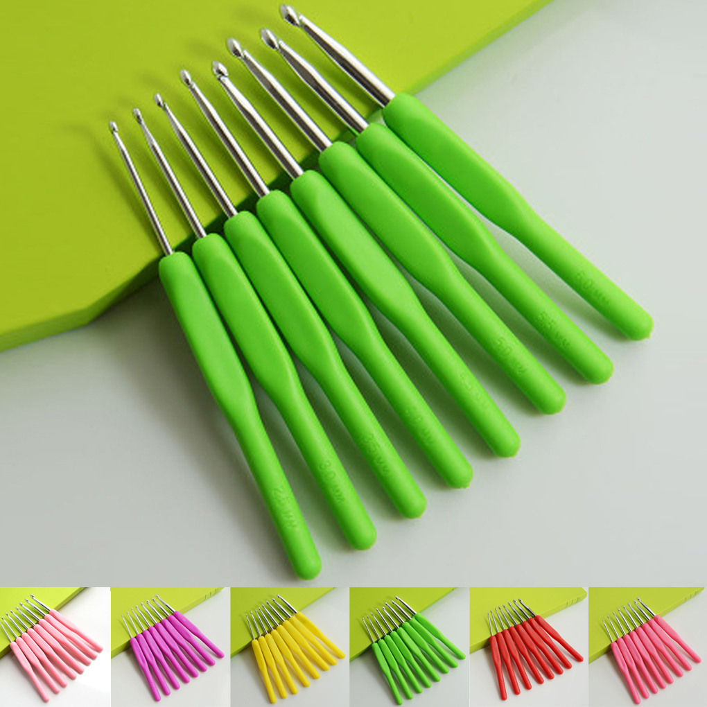 Набор из 8 вязаных набор инструментов для вязания крючком с мягкой ручкой алюминиевой крюк