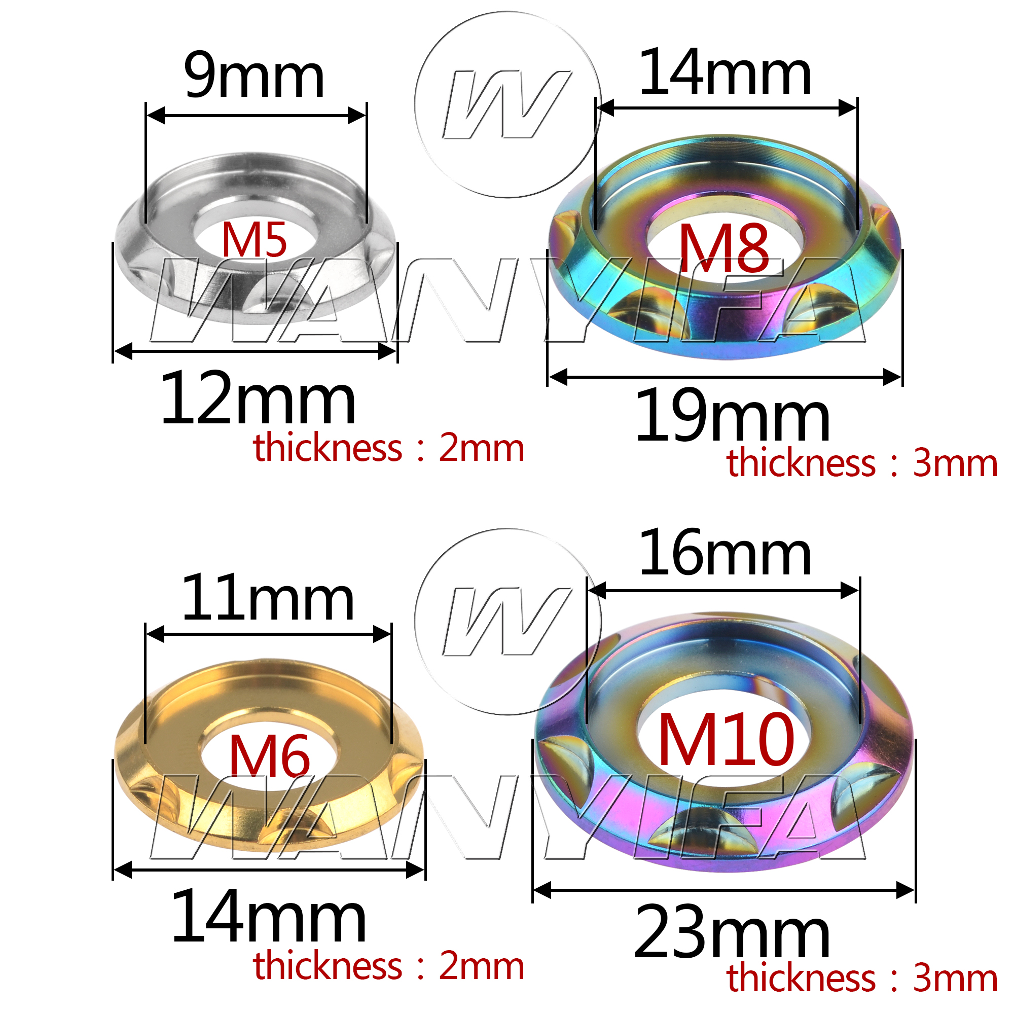 Wanyifa Titanium Ti Spacer M5 M6 M8 M10 Gasket for Bike Motorcycle Car Decorative Washers