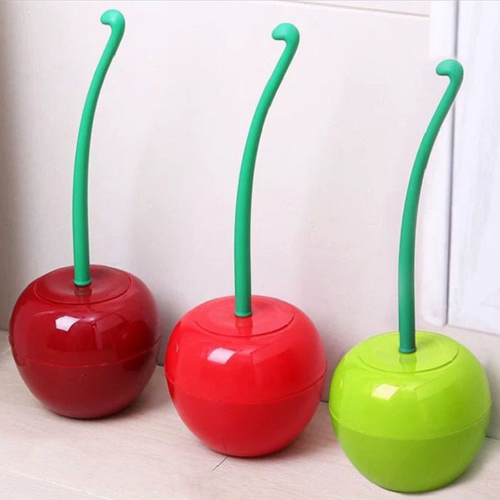 Lovely Cherry Shape Toilet Brush Soft Brush Head Toilet Brush Holder Set Wall Hanging Household Cleaning WC Accessories