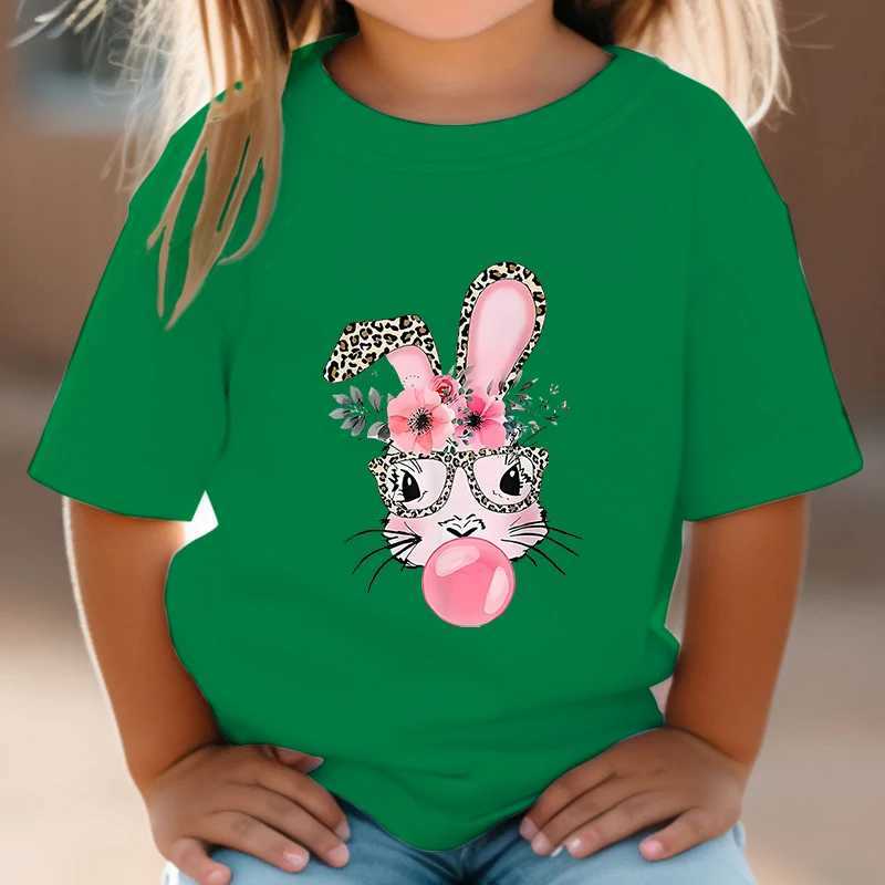 Camisetas 3-14 anos meninos meninas meninas coelhos de coelho mau cartoon bubble açúcar de coelho de moda de moda tshirts harajuku leopard estampar coelho tops tees 240410