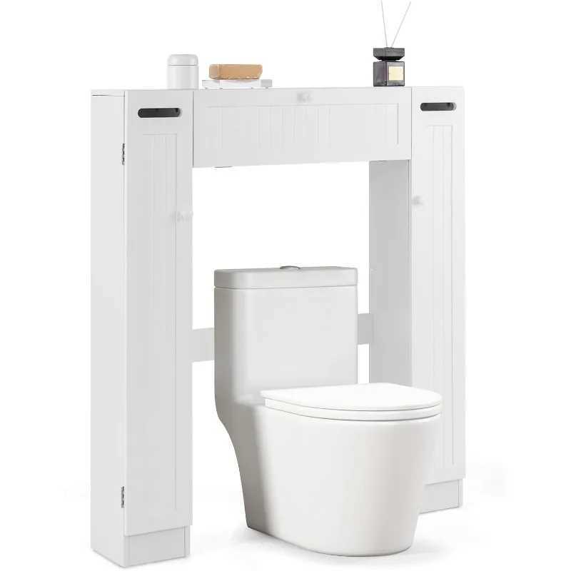 Toalettpappershållare Over-the-toilet förvaringsskåp-fristående toalettarrangör med dörrar justerbara hyllor toalettpappershållare 240410