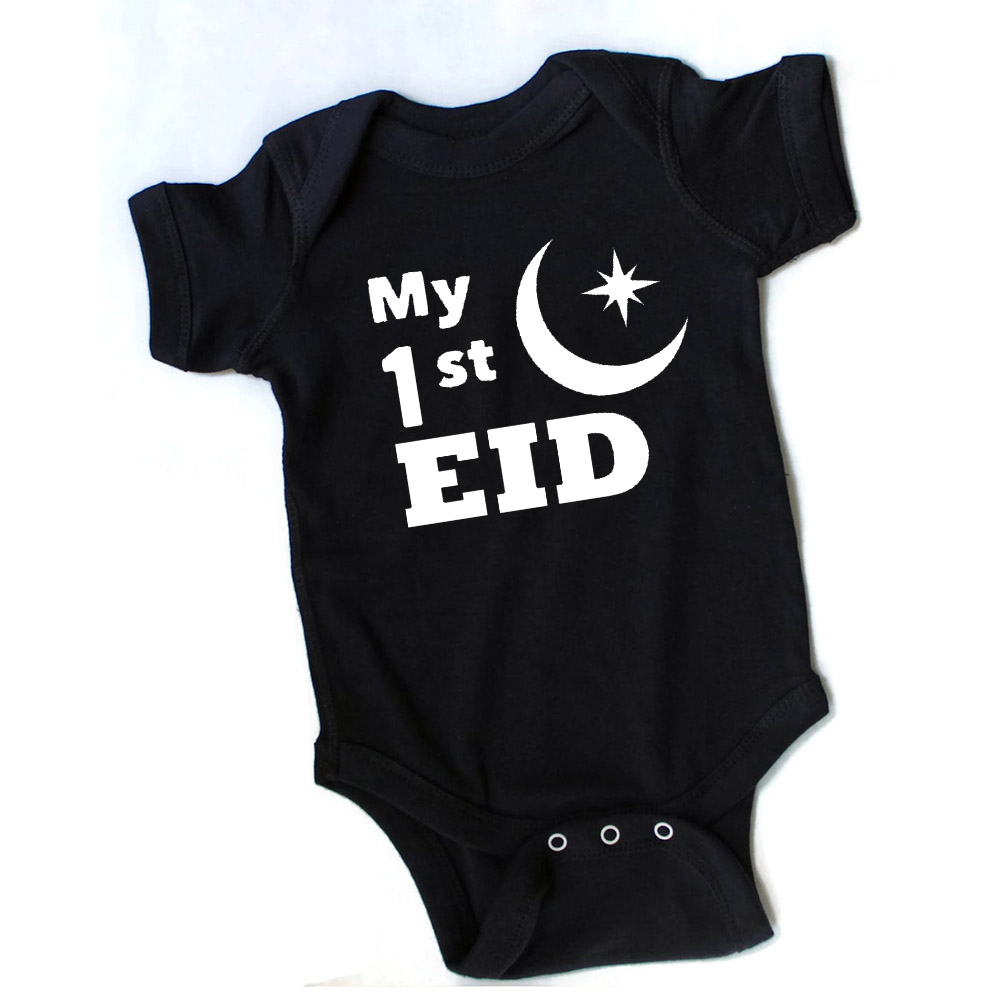 Nie mogę zachować spokoju To mój pierwszy Eid Baby Baby Short Rleeve kombinezon kazu wielokrotnie wydruku