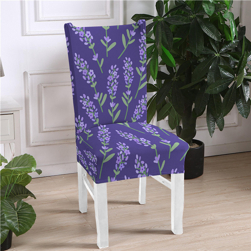 Purple Romantic Lavender Printing Chair Cover For Dining Room Kitchen High Back Seat Covers Hotel Party Wedding Decor