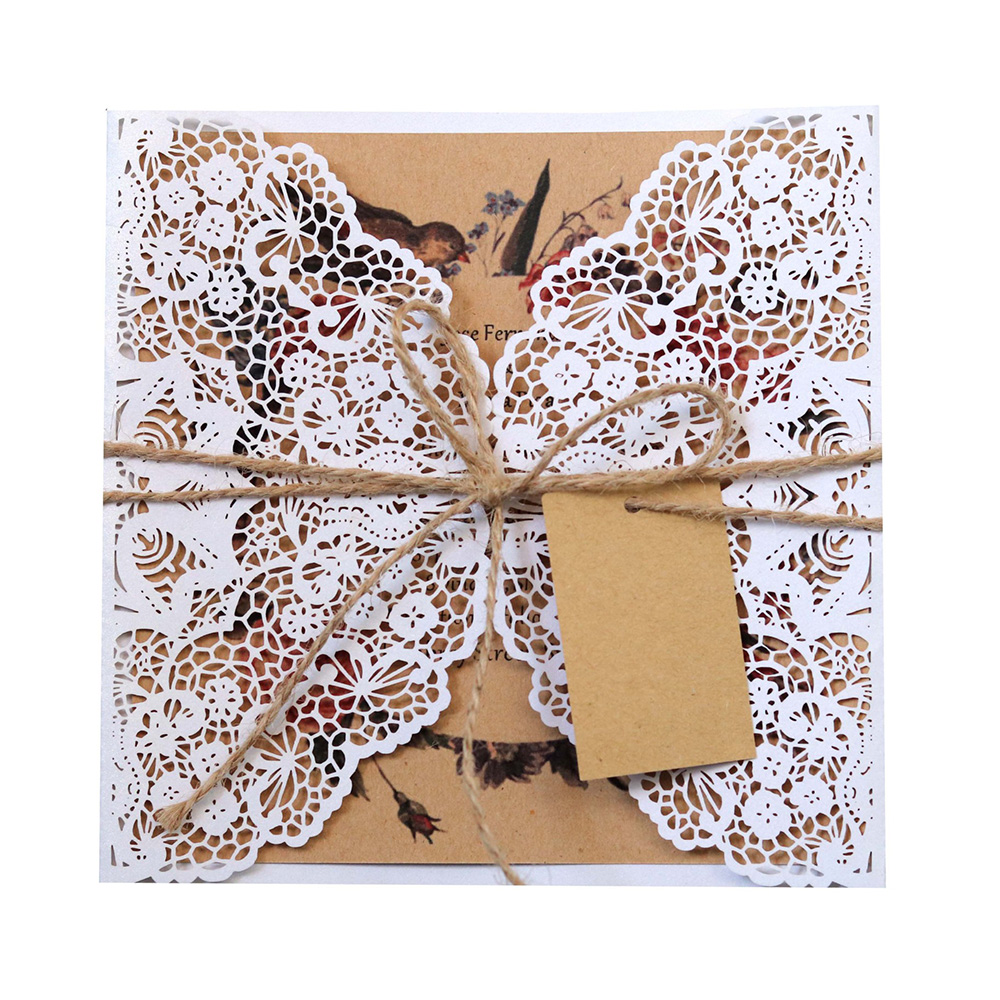 Laser Cut Invitations Cards Tags Tags Vintage Casamento Decoração de chuveiro Decoração Greeting Cartão de festas de festa 50/30/20/