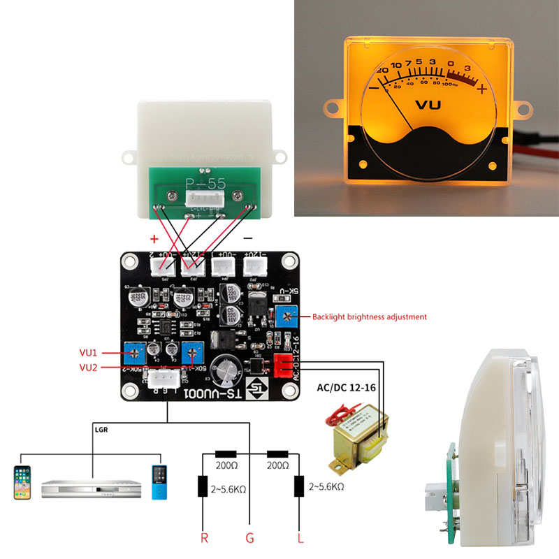 Montage DB En-tête VU VU NIVEAL METER MECHET BACK LUMIÈRE AUDIO METTER METTER METTER AVEC CARTE DE DRIDING POUR AUDIO