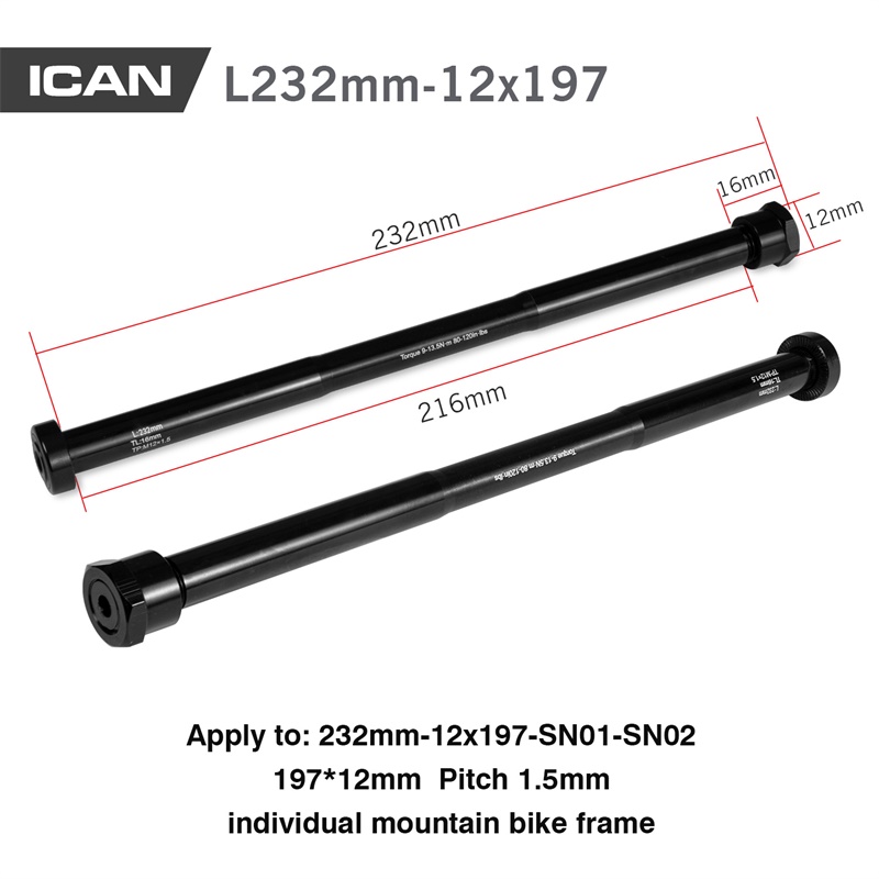 ICAN Fat Bike Skewers Thru Frame Axle Quick Release Aluminum 197x12/15x150