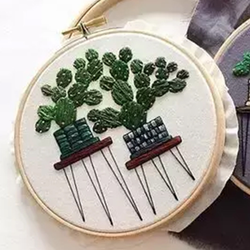 Kaktusmönster broderi Materialpaket Plant Series DIY Handcraft nybörjare broderi leveranser hängande målningsdekor