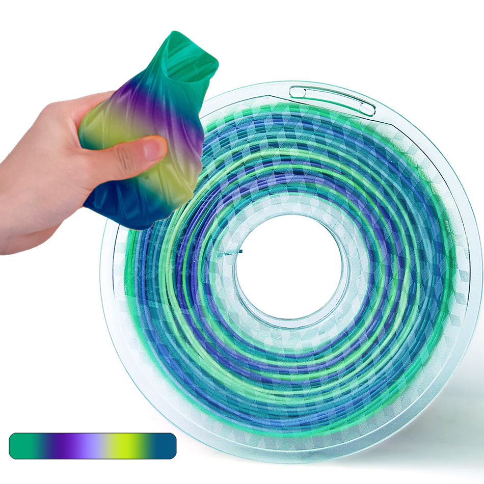Flexibla TPU -filament Rainbow 3D -tryckmaterial Plast för 3D -skrivare 1,75 mm 1 kg 250G Multicolor