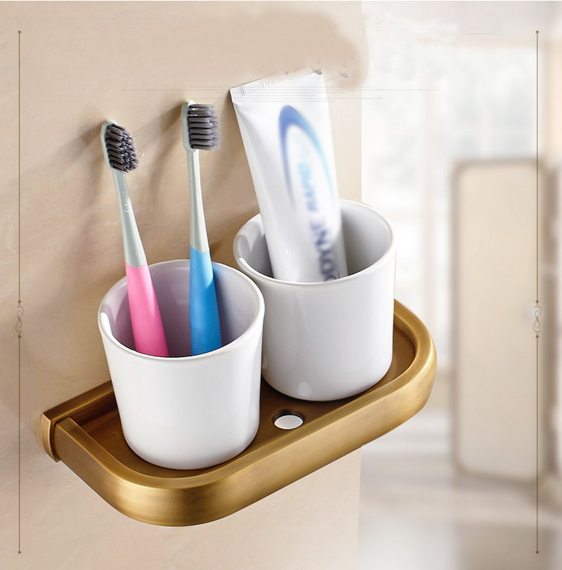 Antik mässing badrumstillbehör, tvålskål, pappershållare, handduk, tandborstehållare, toalettborstehållare ZD1136