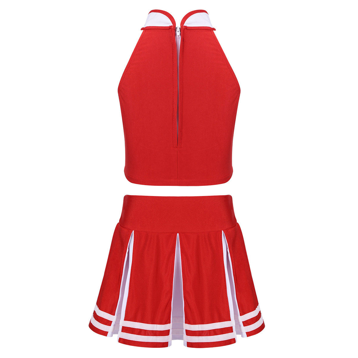 Kinder Girls Cheerleader Kostüm Tanzkleidung Outfit Reißverschluss Tops mit plissierten Cheerleading Minirock Childrens Cheerleading Outfit