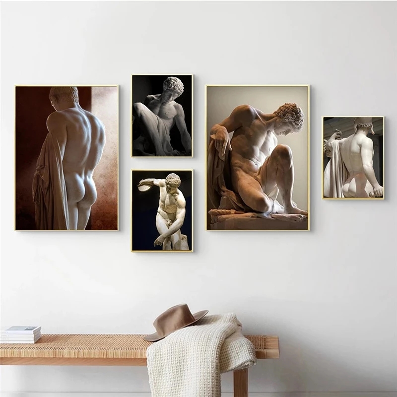 Grekisk statykonstverk David Plaster Sculpture Art Canvas Målning Figur Affisch och tryck Väggbild för vardagsrumsheminredning