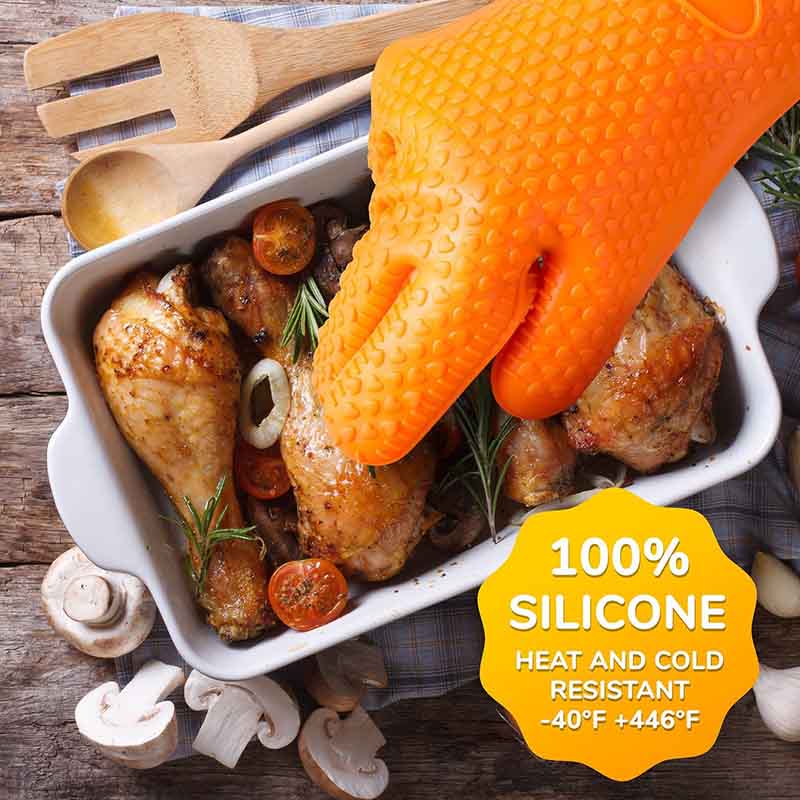 1-Gants résistants en silicone à chaleur Barbecue Gants Silicone Cuisine Micro-ondes Mittens Grill Four Anti-Scalding