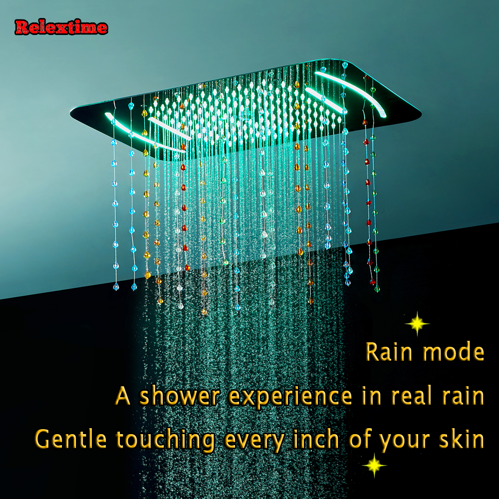 Termostatik Gizli Duş Seti Panel Banyo Mikser Musluk Banyosu Musluk Kristal Quart Tavan Duş Başlığı Yağmur Masaj Jetleri