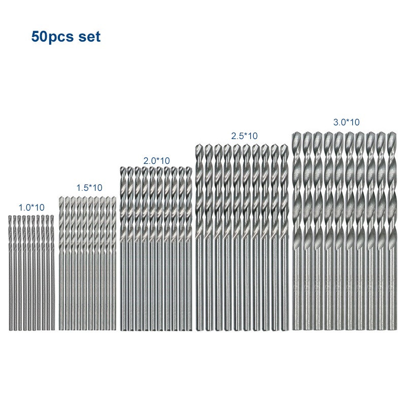 50st HSS Twist Drill Bit Set M35 titanbelagda vridningsborrar Trä/metallhålskärare Runda Shank Gun Twist Drilling 1.0-3mm