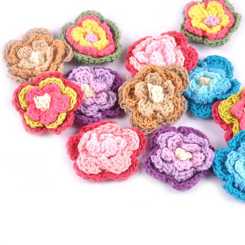 10 pezzi colorati fiori a maglia appliqued toppes abbigliamento accessori da cucire abbigliamento Accessori fatti decorazioni fai -da -te album 3,5 cm C0553