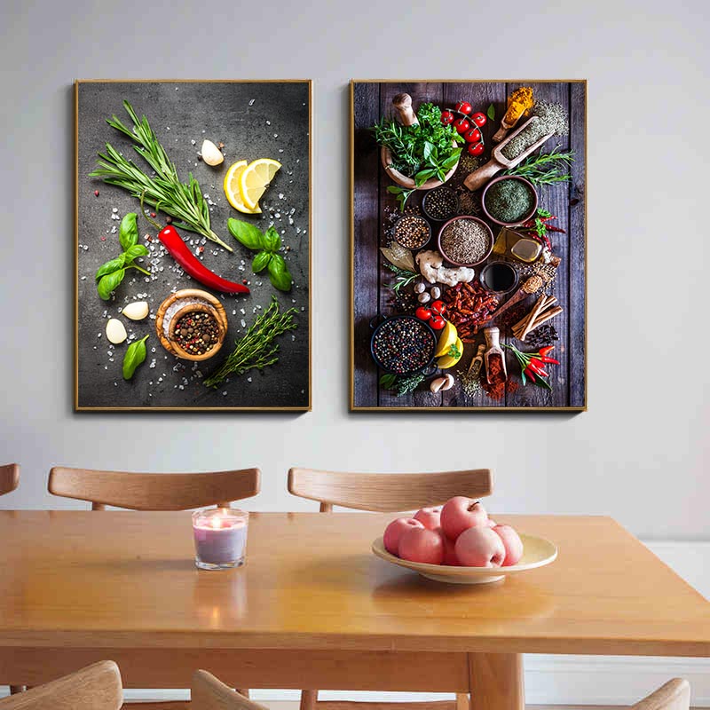 Cuisine Mur Art Herbes Épices de cuisine Canvas Peinture nordique DÉCOR NORDIQUE Affiches et imprimés Roard Murale Murale sans cadre