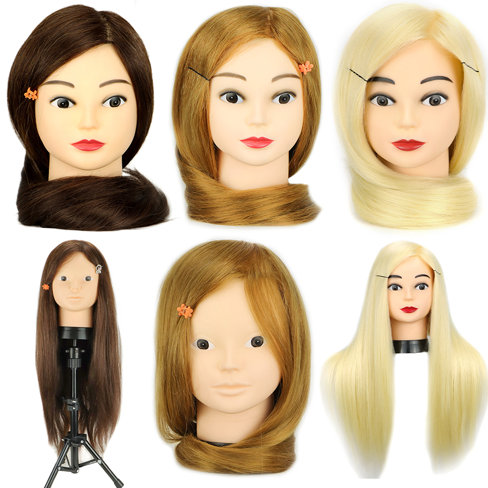 Professional 80% Human Hair Mannequin Head Training Head Kit Tanno Testa esercitarsi intrecciata acconciatura con regalo con regalo gratuito