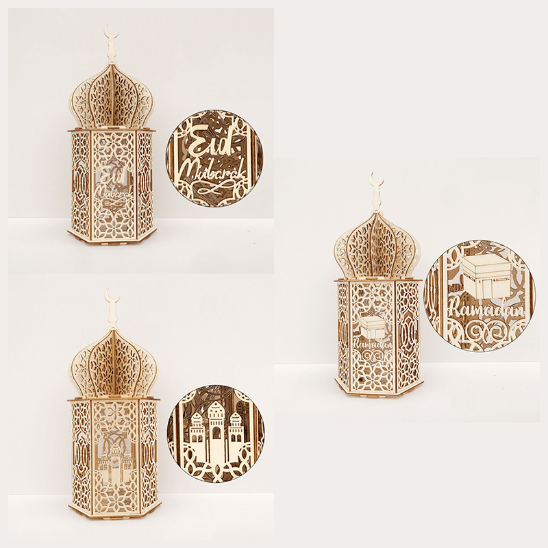 Wooden Eid Mubarak Light Accessories Ramadan Kareem Ramadan Decorations Islam Gift Muslim Hanging Lantern Palace Light Eid Party