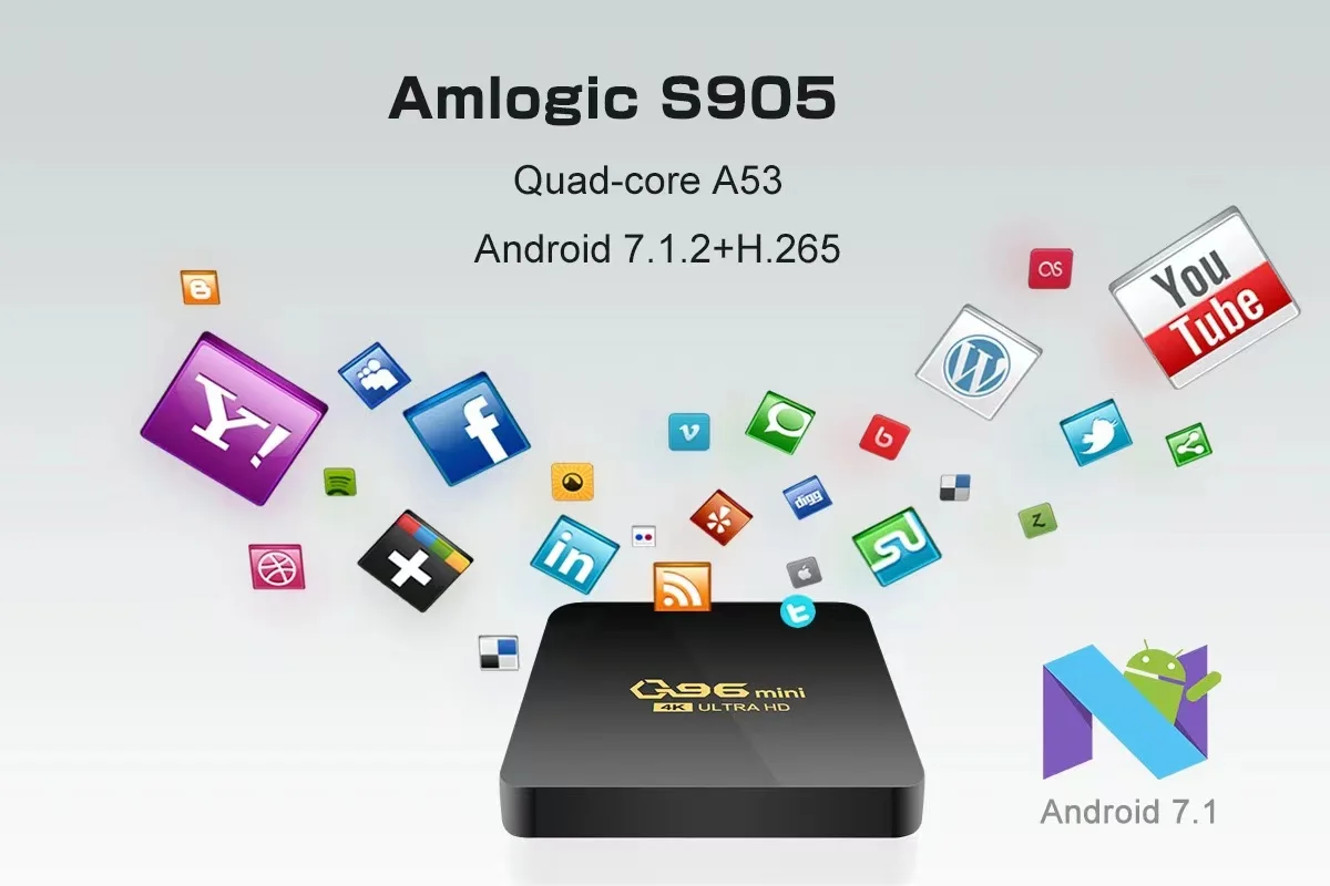 BOX Factory Price Hot Sellling Q96Mini Smart TV Internet Android 7.110.0 TV Setpop Box 2.4g Wife Amlogic S905 H.265 TV Box Player