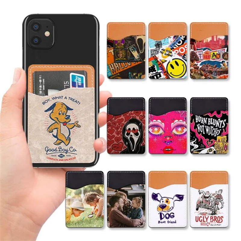 Sublimation Phone Card Holder PU Leather Mobile Wallet Back DIY Blanks Sticker On Phone With Adhesive Stickers Heat Transfer Press Tapes For ID Credit Cards Sleeves