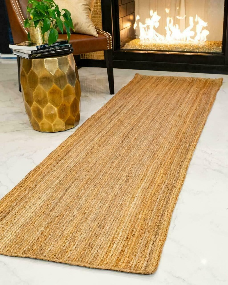 Floor Mat Rug Runner Jute Braided Style Reversible Area Rugs for Home Living Room Natural Jute Handmade Washroom Carpets