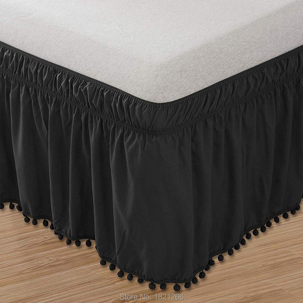 TASSEL BED SKIRT Ruffle Elastic Wrap Around Bedskirt utan Surface Classic Casual Style Bedskirt Solid Color Queen/ King