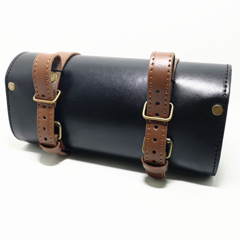 Q1102 Retro Bicycle Tail Bag Electric Bicycle Locomotive Saddle Tool Bag Leather Color Matching Series