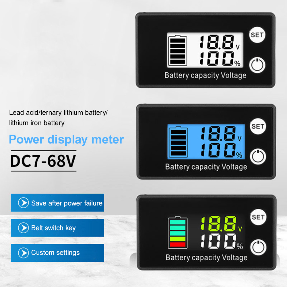 12V 24V 48V Battery Capacity Indicator DC 7V-68V Lead Acid Lithium LiFePO4 Car Motorcycle Voltmeter Voltage Gauge Battery Tester