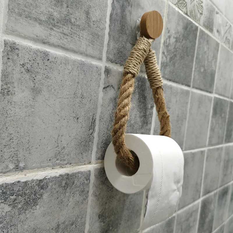 Toilet Paper Holders Round Hook Vintage Towel Hanging Rope Toilet Paper Holder Home Hotel Bathroom Decoration Supplies 240410