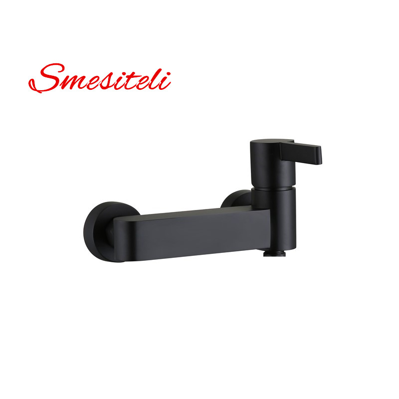 SMESiteli Groothandel Mat Black Badkamer Bad Douche Kit Messing Badmixer Kraan met koperen handdouche 