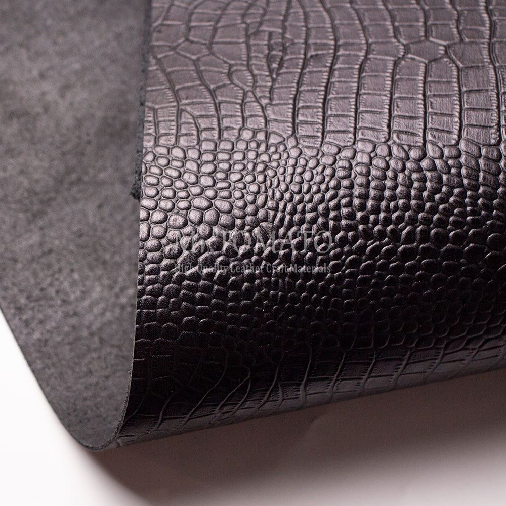 Svart Emboss Crocodile Cowhide Leather Tjock äkta läderbrun hud snidande kohude läderfantmaterial DIY