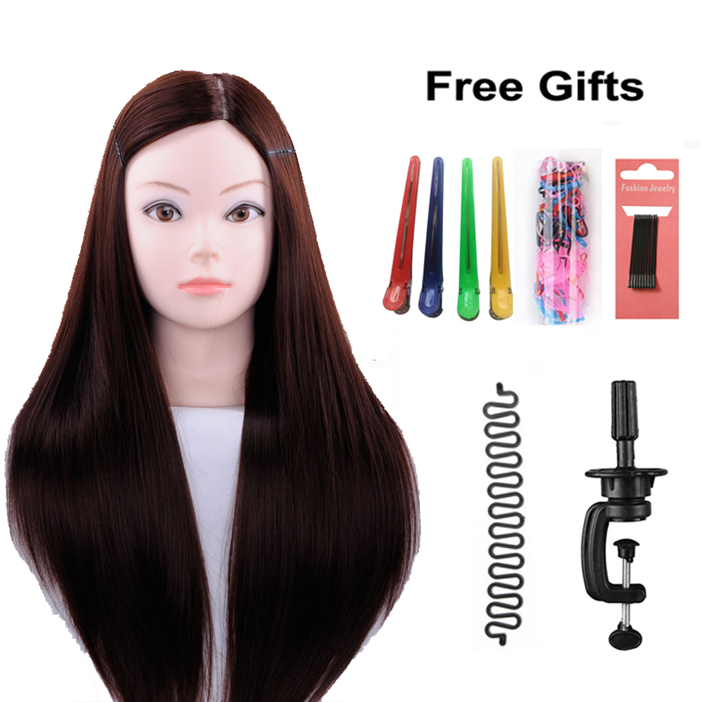 65 cm Synthetische High Temperature Hair Professional Mannequin Head for Barber Practice Hairstyle Hairdresser Doll Training Head