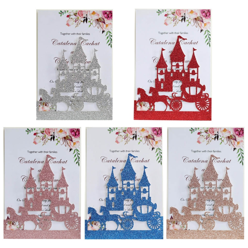 20x Inviti di nozze Card Scheda Glitter Hollow Castle Invite Invito Doccia nuziale