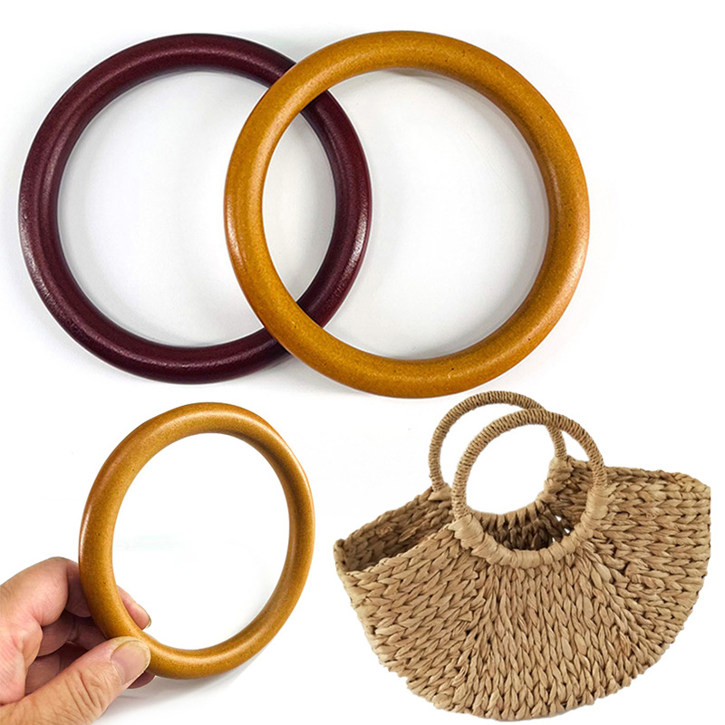 Round Wooden Handle D-shaped Replacement DIY Purse Handle Ring Bag Accessories Woven Bag Belt Handcraft Strap Bag Parts