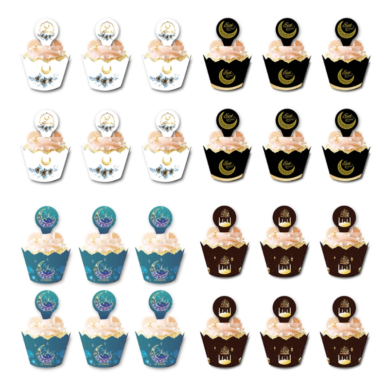 / set eid mubarak cupcake toppers gâteau tasses emballages festival du Ramadan décoration de fête musulman islamique