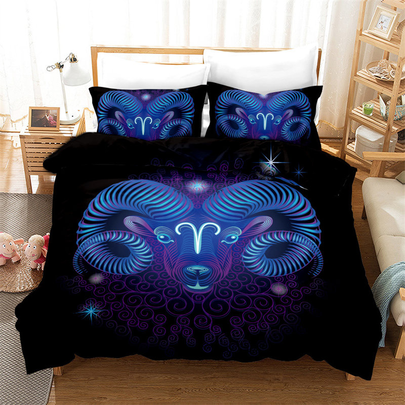 Ensemble de couverture de couette 3D ARIES Douze constellations Ensemble de literie pour les adolescents pour enfants Dorme Microfibre Exotique Résumé Couverture de courtepointe d'art